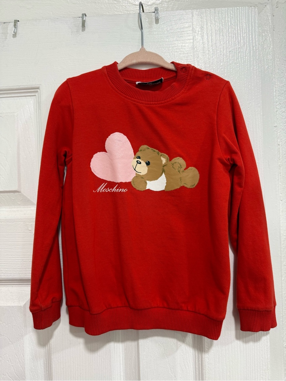 Moschino Kids Red Teddy Heart Sweatshirt with Pink Heart